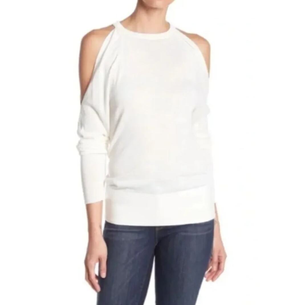 BROCHU WALKER Ivory Cashmere Blend Cold Shoulder Sweater (S)